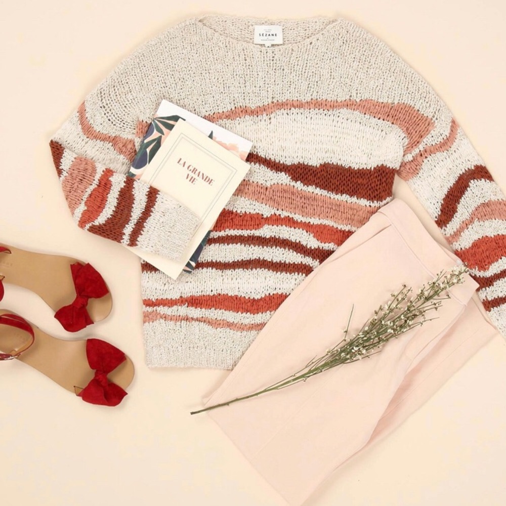 Sezane crochet sweater beige pink gold XS